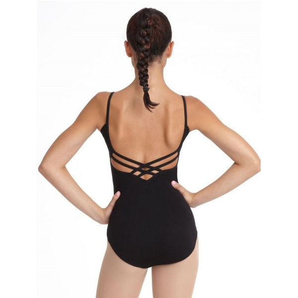 Black capezio strappy back camisole leotard in cotton