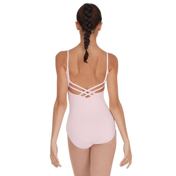 Pink capezio strappy back camisole leotard in cotton