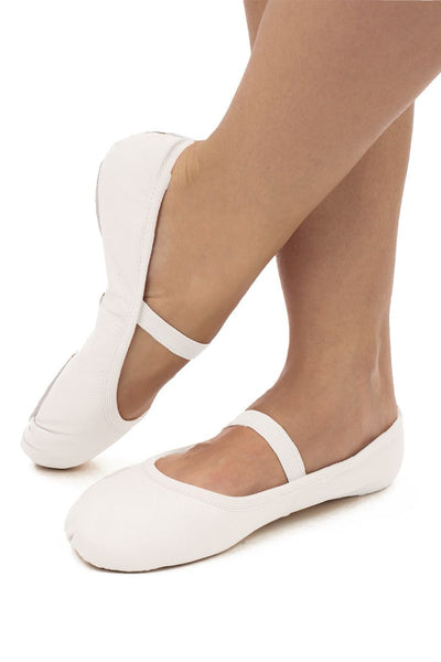 Full sole leather white ballet shoes
