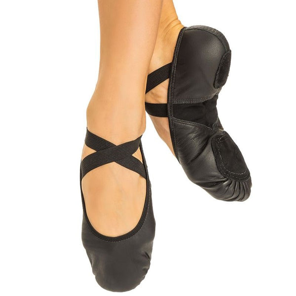 So Danca SD125 Black Adult Super Pro Leather Split Sole Ballet Shoes w Neoprene Insert